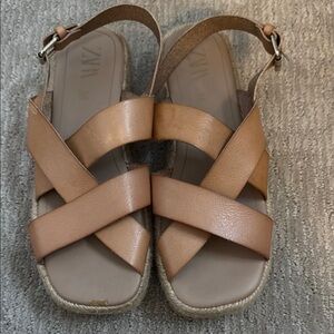Zara Tan Leather Crisscross Slingback Sandals - Tan
